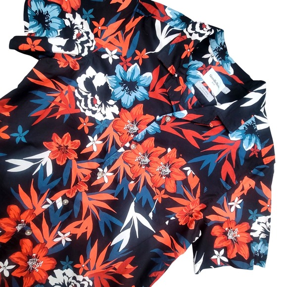 Tropical Floral Button Down Shirt Navy Blue Large Goodfellow & Co Mens Slim Fit - Picture 3 of 9